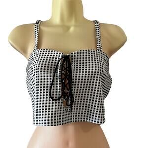 Ekklesia Black & White Check Lace Up Crop Top Junior Size Large Y2K